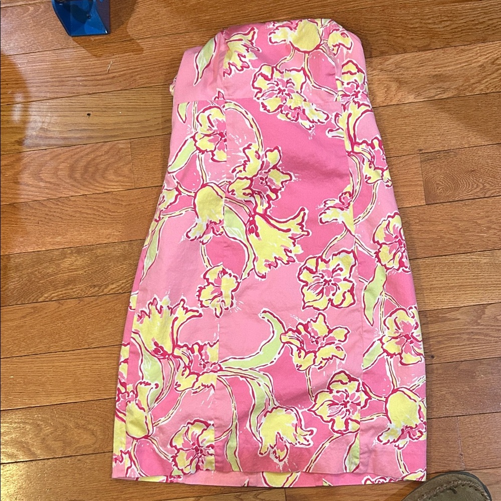 Lilly Pulitzer Strapless Dress in Pink and Yellow Floral
